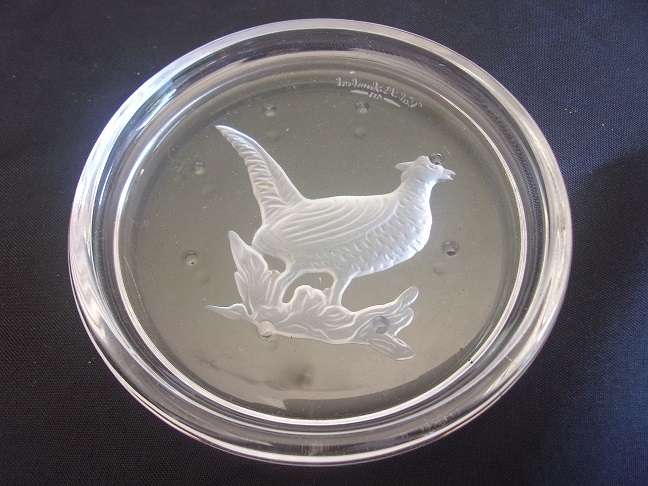 Boxed set of 6 Val-St.Lambert etched crystal coasters - birds