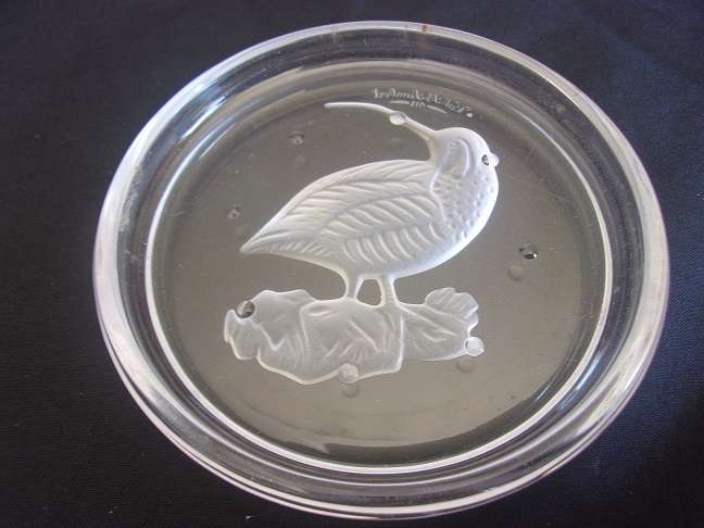 Boxed set of 6 Val-St.Lambert etched crystal coasters - birds