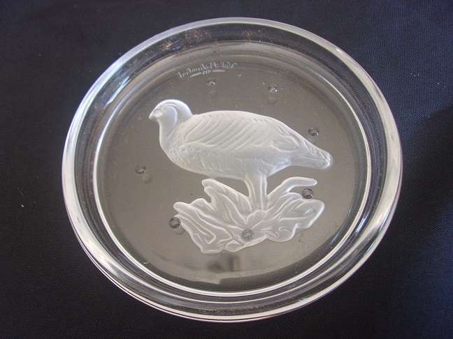 Boxed set of 6 Val-St.Lambert etched crystal coasters - birds