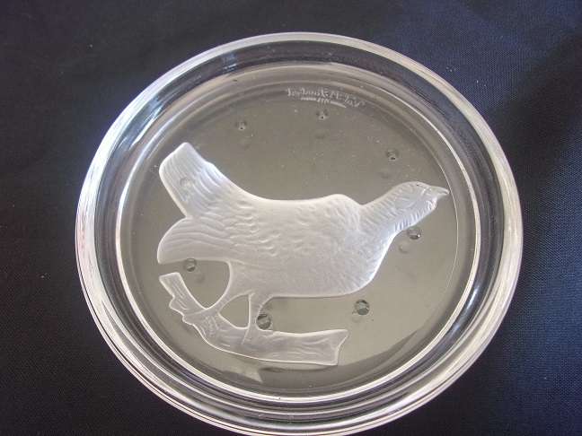 Boxed set of 6 Val-St.Lambert etched crystal coasters - birds