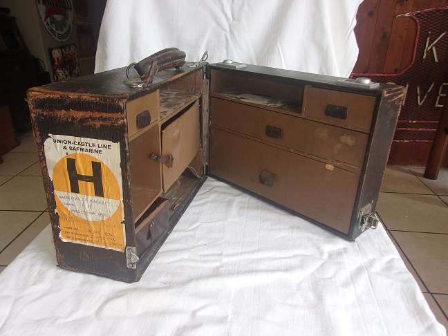 Vintage compartmented travelling case with Union-Castle Line sticker