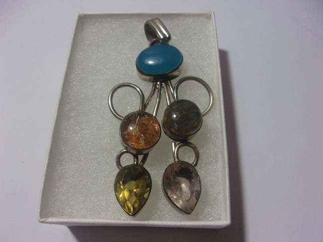 Large vintage Sterling silver pendant with semi precious stones