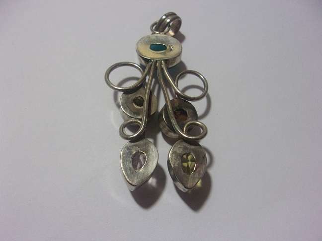 Large vintage Sterling silver pendant with semi precious stones