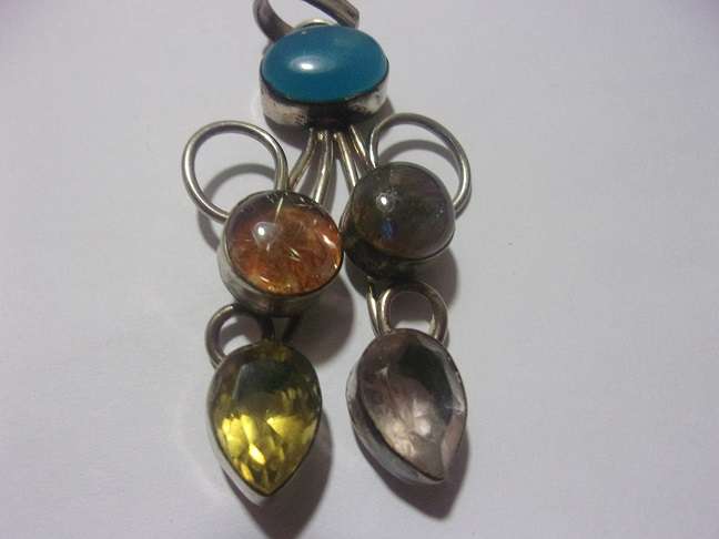 Large vintage Sterling silver pendant with semi precious stones