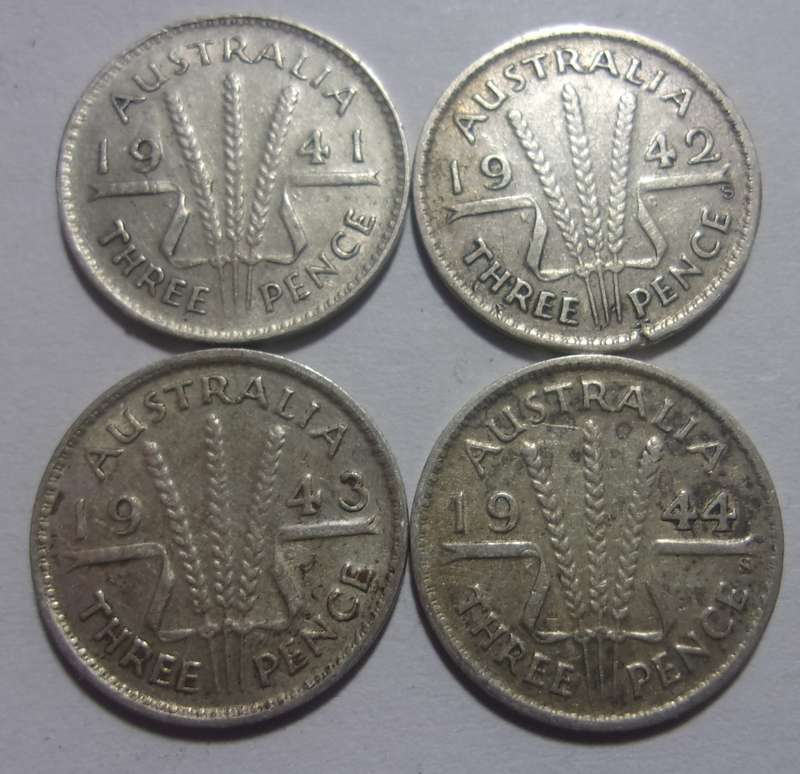 1941-1944 Silver Australia 3p coins for 1 bid