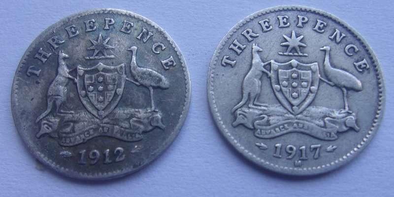 1912, 1917, 1919 Silver Australia 3p coins for 1 bid