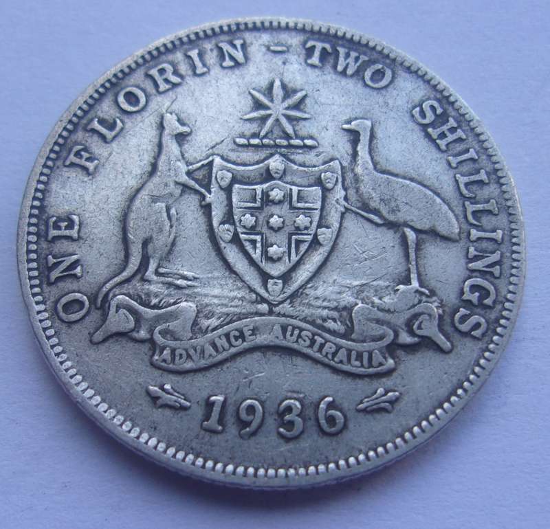 1936 Silver Australia 1 Florin coin