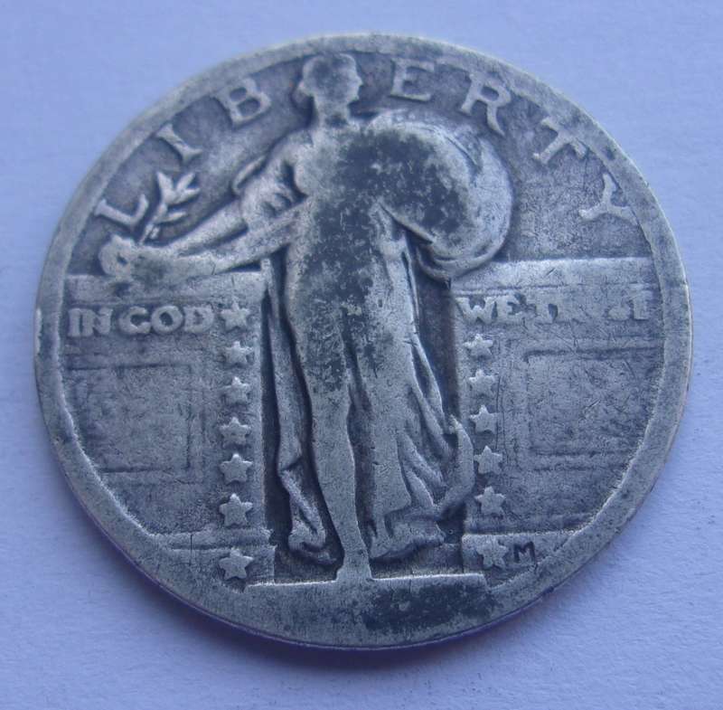 USA silver Liberty quarter dollar coin - date worn
