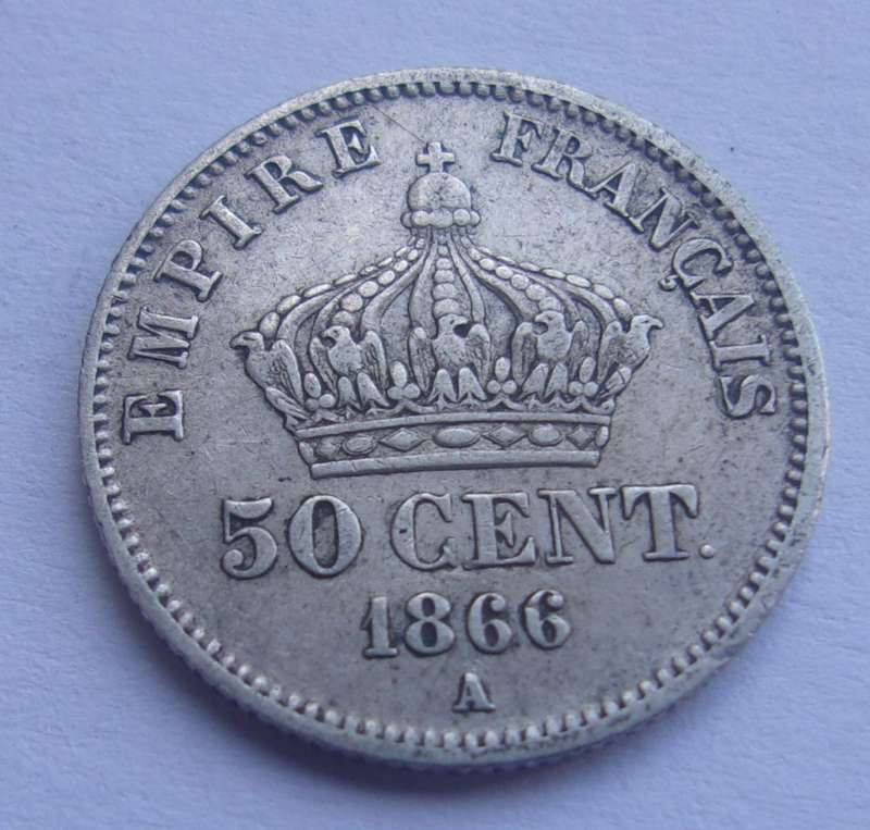 1865 & 1866 silver France 50 Centimes coins for 1 bid