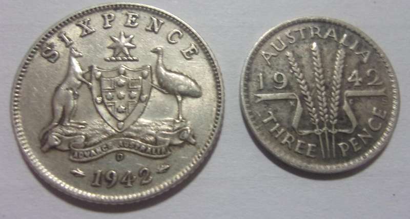 1942 Silver Australia 6p & 3p coins for 1 bid