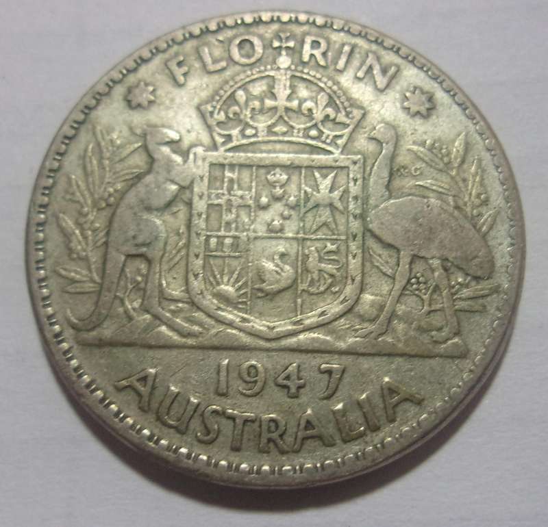 1947 Silver Australia 1 Florin coin