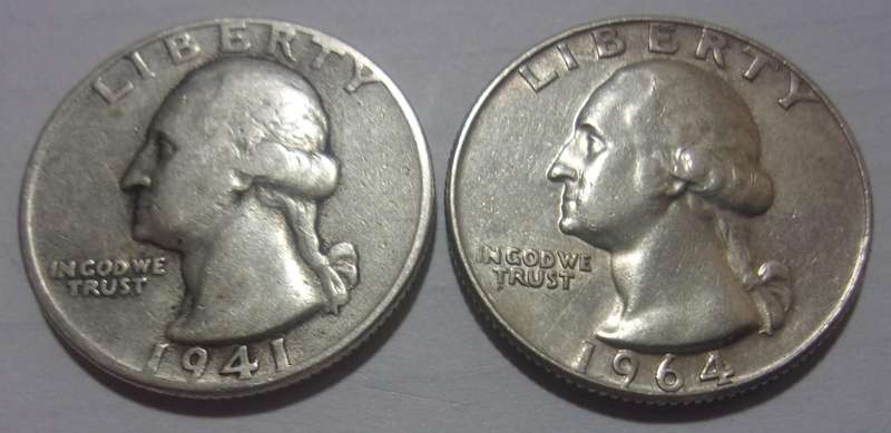 1941 & 1964 silver USA quarter dollars for 1 bid