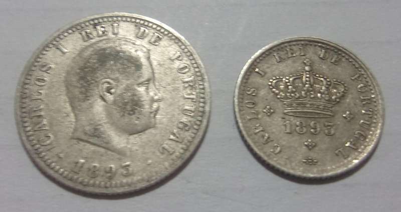 1893 silver Portugal 100 & 50 Reis coins for 1 bid