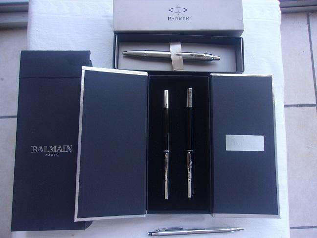 2 Balmain Paris rollerballs, 1 Parker ballpoint and a Quill propelling pencil for 1 bid