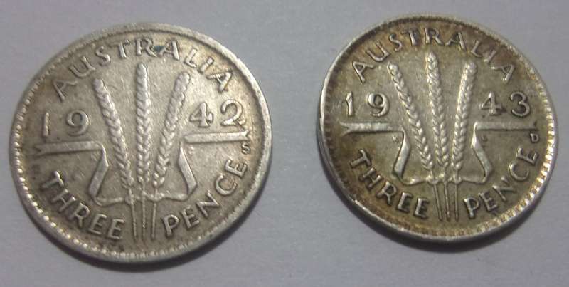 1942-1944 Silver Australia 3p coins for 1 bid