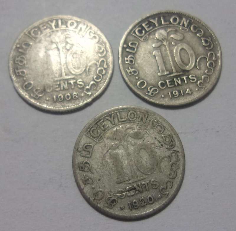 3 Silver Ceylon 10 Cents coins for 1 bid