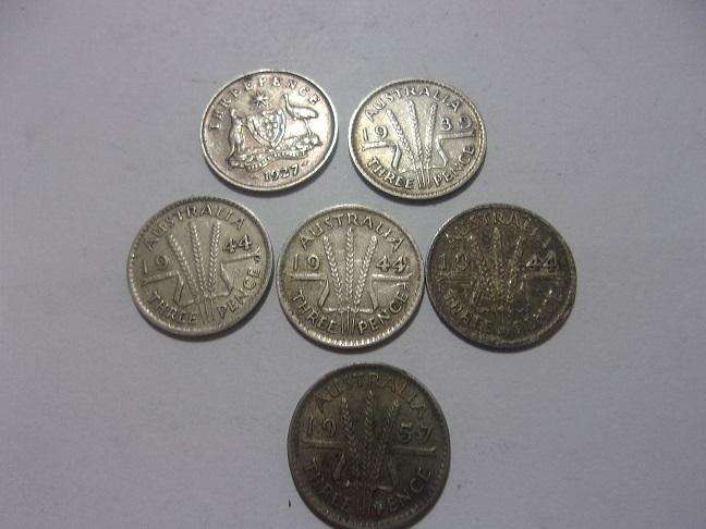 6 Silver Australia 3p coins for 1 bid