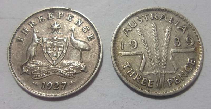 6 Silver Australia 3p coins for 1 bid