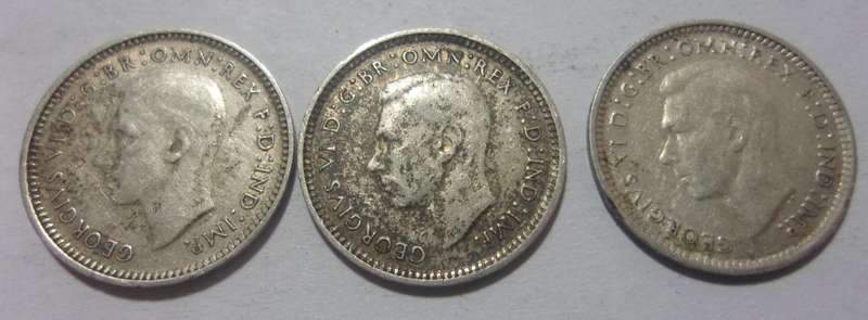 6 Silver Australia 3p coins for 1 bid