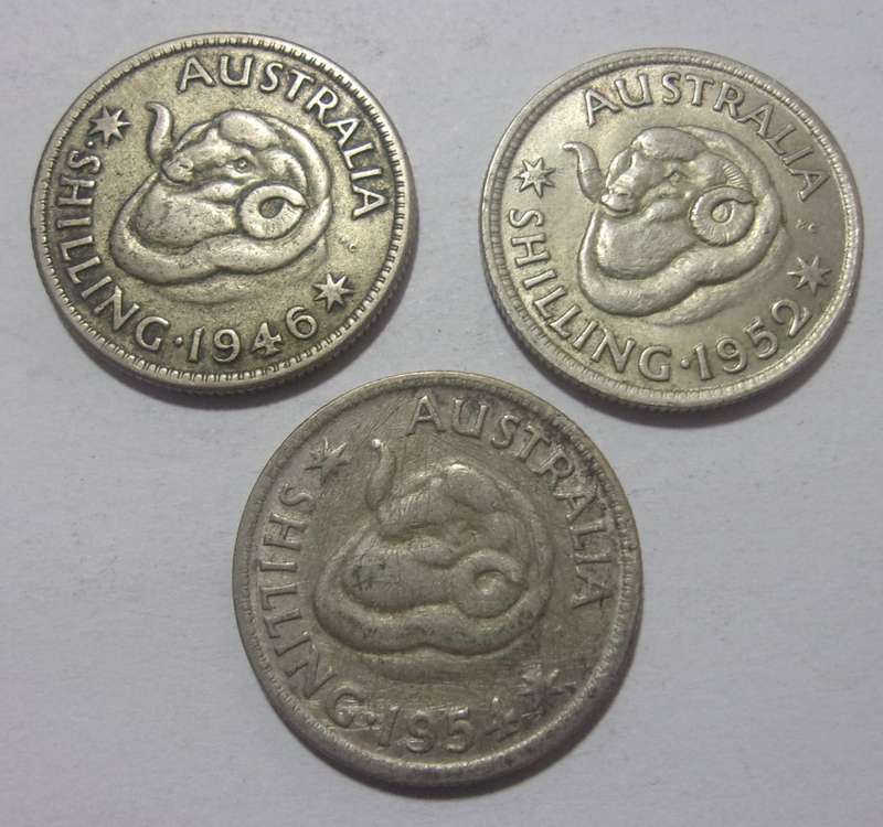 3 Silver Australia 1 Shilling coins for 1 bid