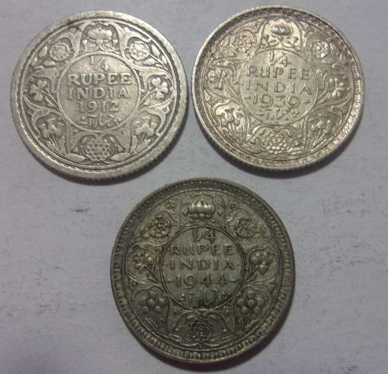 3 Silver India 1/4 Rupees for 1 bid