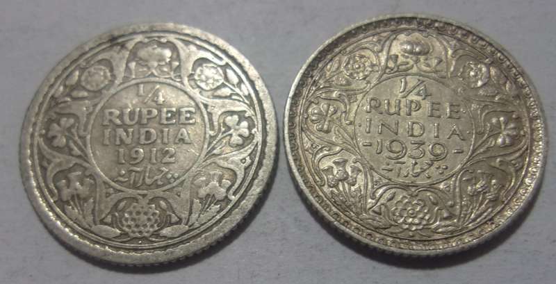 3 Silver India 1/4 Rupees for 1 bid