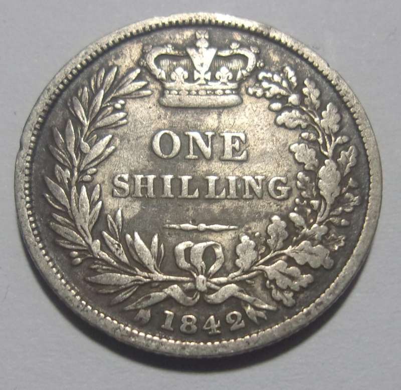 1842 silver British 1 Shilling coin