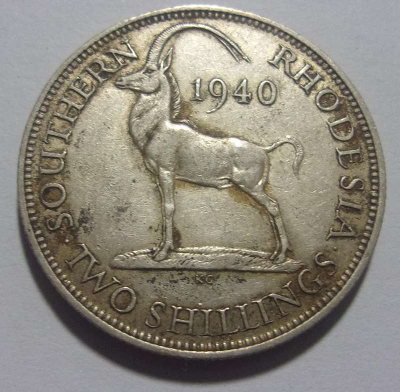 1940 silver Rhodesia 2 Shillings coin