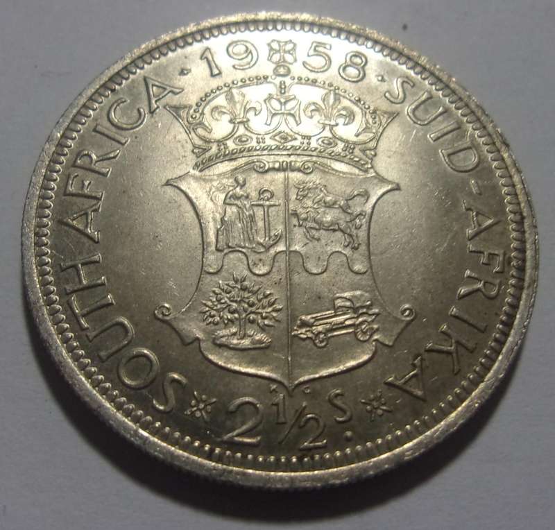 1958 silver South Africa 2 1/2 Shillings coin - nice coin