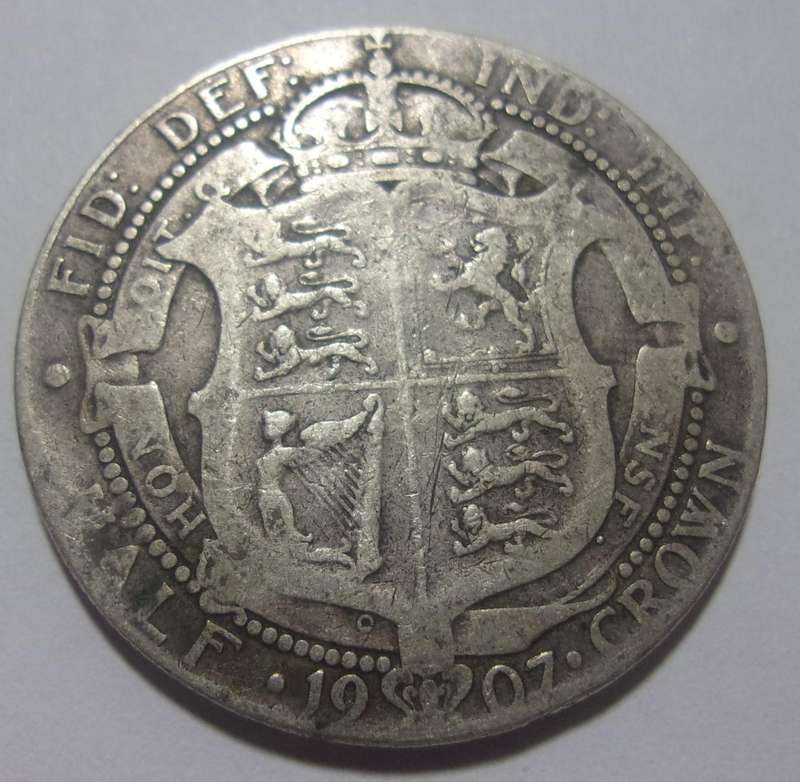1907 silver British Half Crown coin
