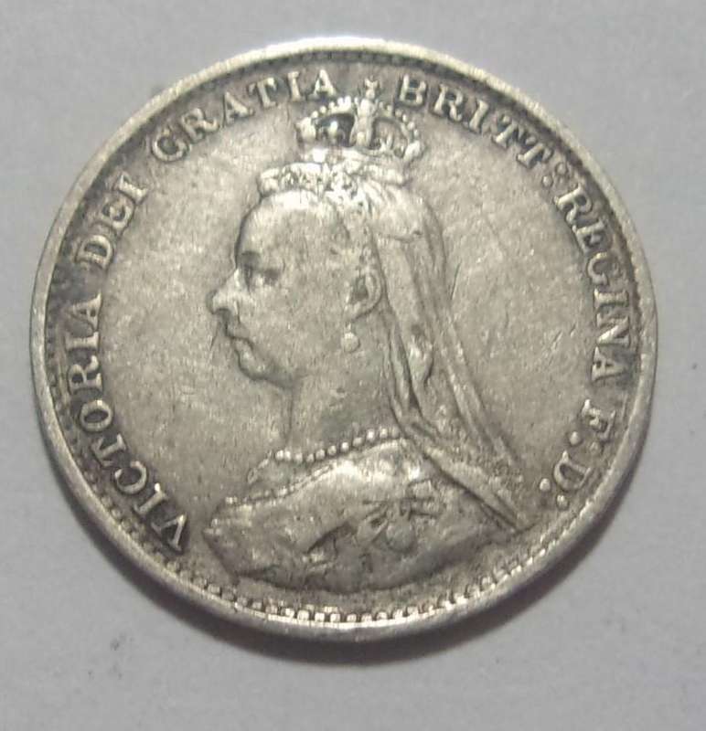 1889 silver British 3 Pence coin