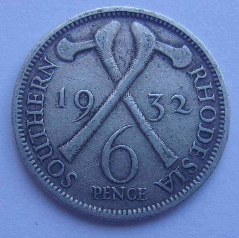 1932 silver Southern Rhodesia 6 Pence coin