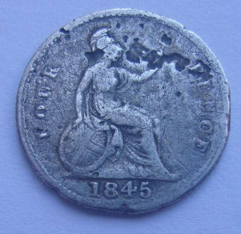 1845 silver British Four Pence coin