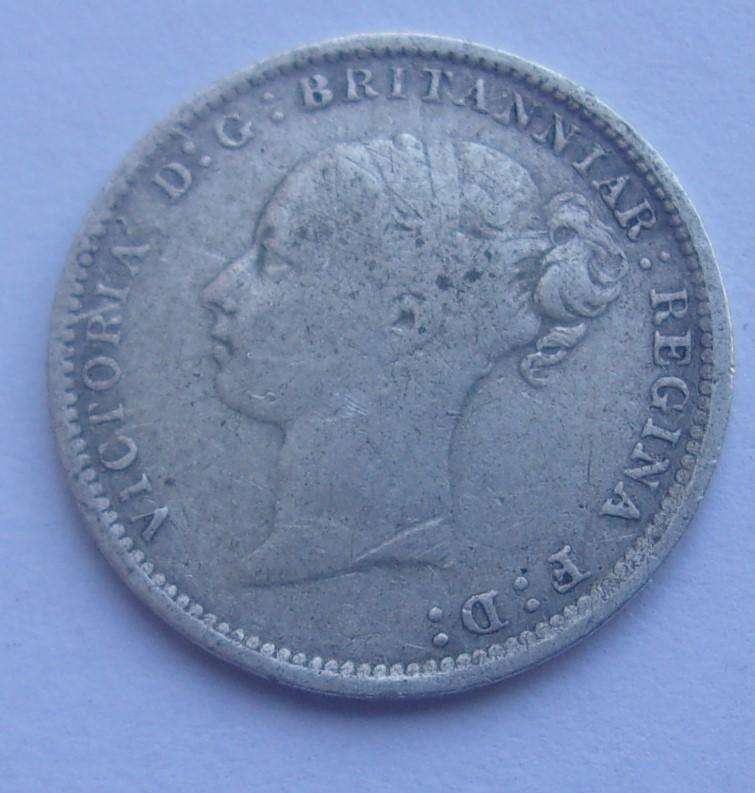 1886 silver British 3 Pence coin