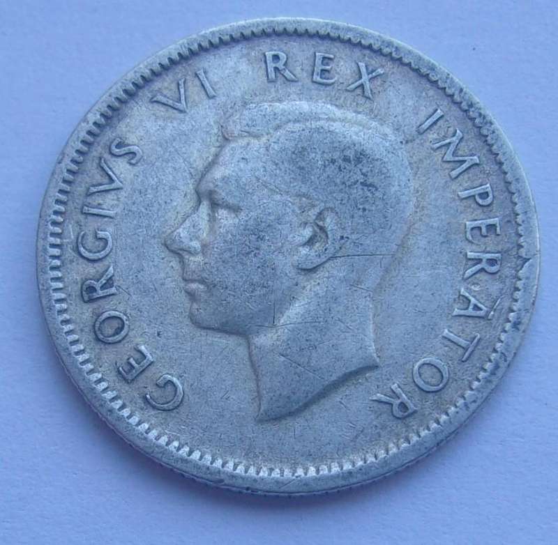 1943 silver South Africa 6 Pence coin