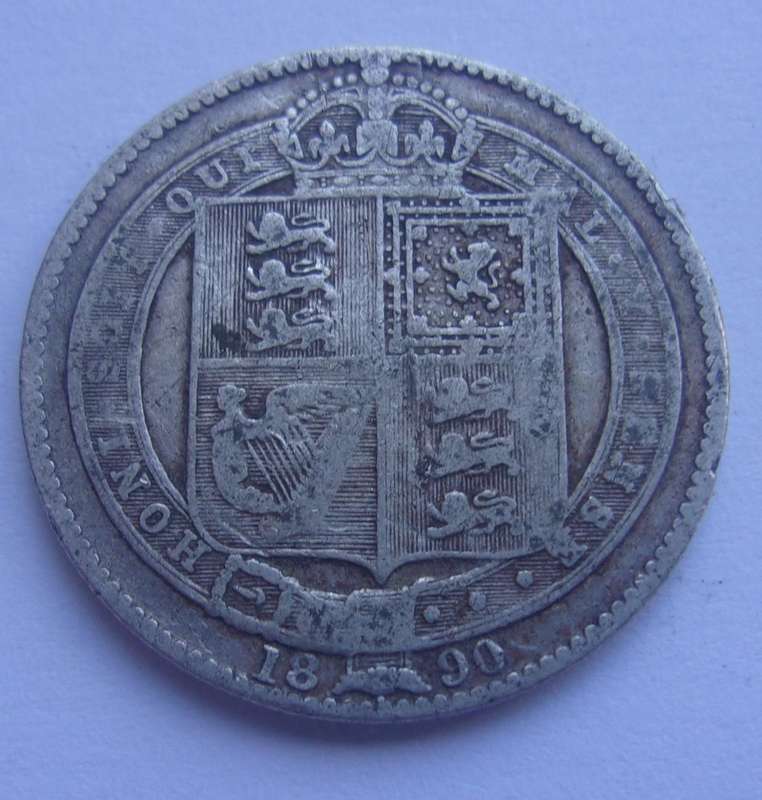 1890 silver British One Shilling coin