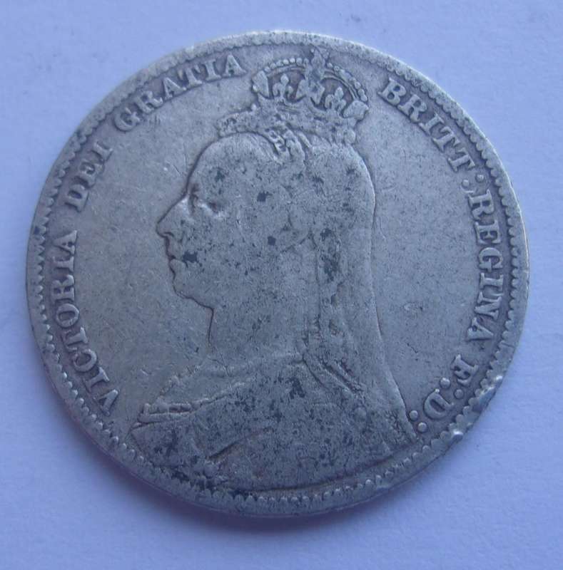 1890 silver British One Shilling coin