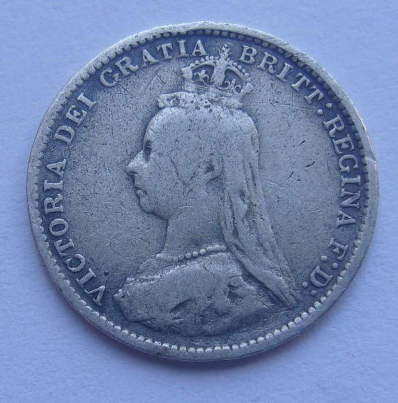 1889 silver British 3 Pence coin