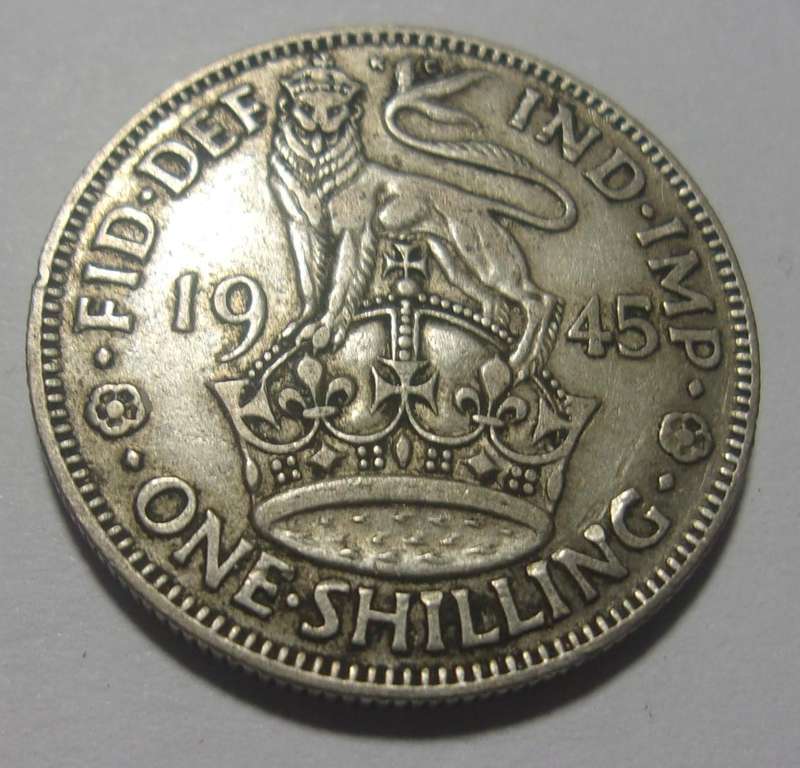 1945 silver British One Shilling coin