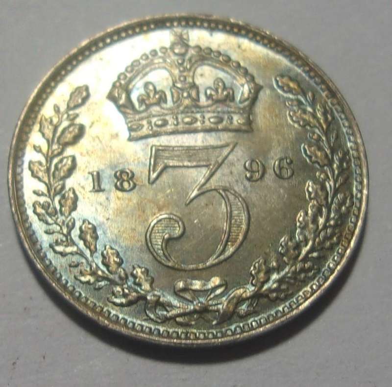 1896 silver British 3 Pence coin - nice toning (Maundy?)