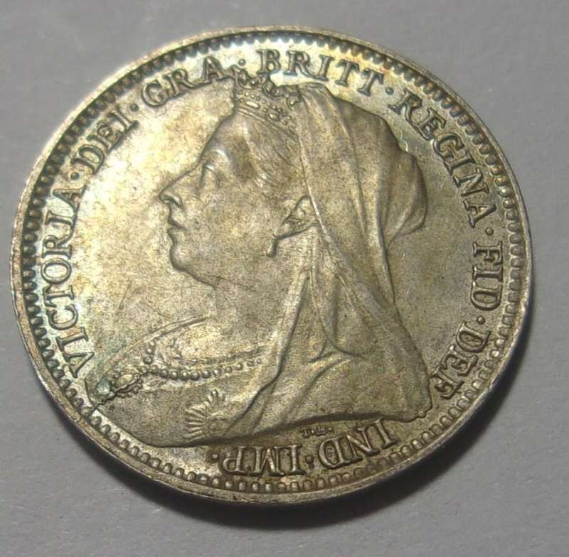 1896 silver British 3 Pence coin - nice toning (Maundy?)
