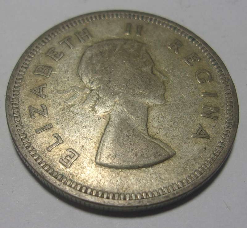 1957 silver South Africa 2 Shillings coin