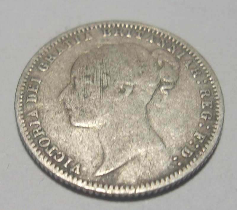 1875 silver British 6 Pence coin