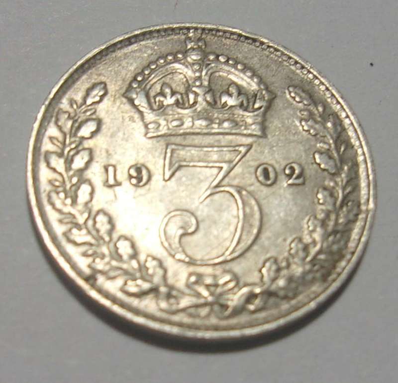 1902 silver British 3 Pence coin - nice coin