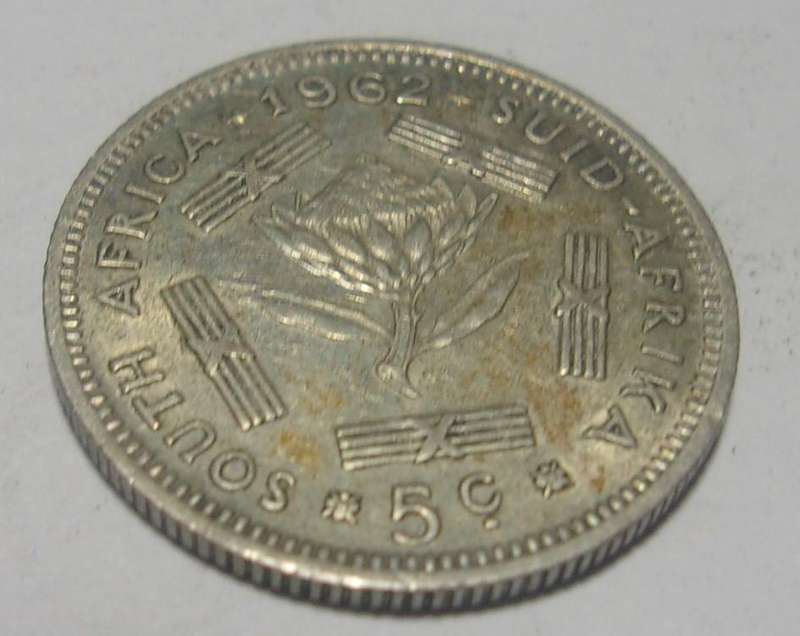 1962 silver South Africa 5 cents coin - nice coin