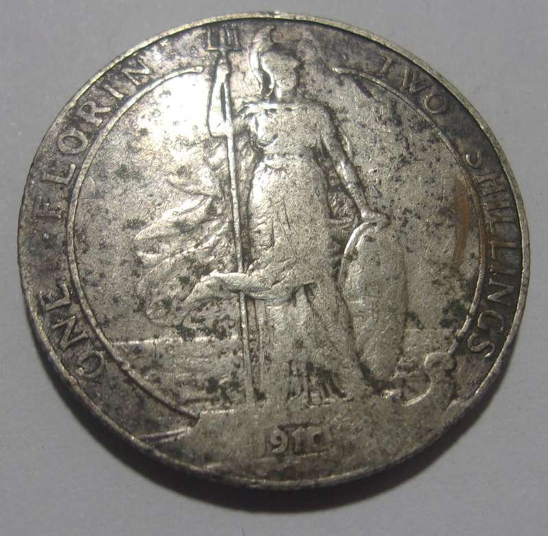 1910 British silver Florin / Two Shillings coin