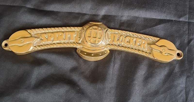 Vintage nautical solid brass spirit locker label