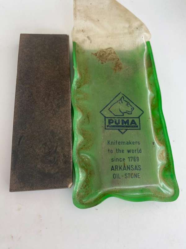 Puma Pocket Arkansas Oilstone plus Pocket Lapping Strop.