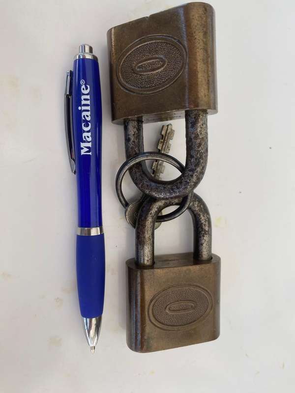 Two Vintage Heavy Brass German 888 Padlocks.  - With one key that fits both.
