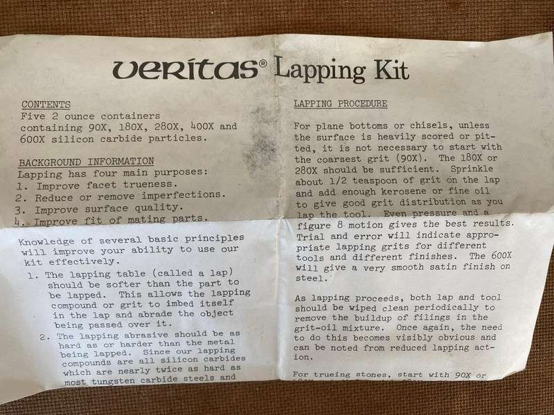 Heavy Veritas lapping set.  - Plat is mounted on heavy wooden block.